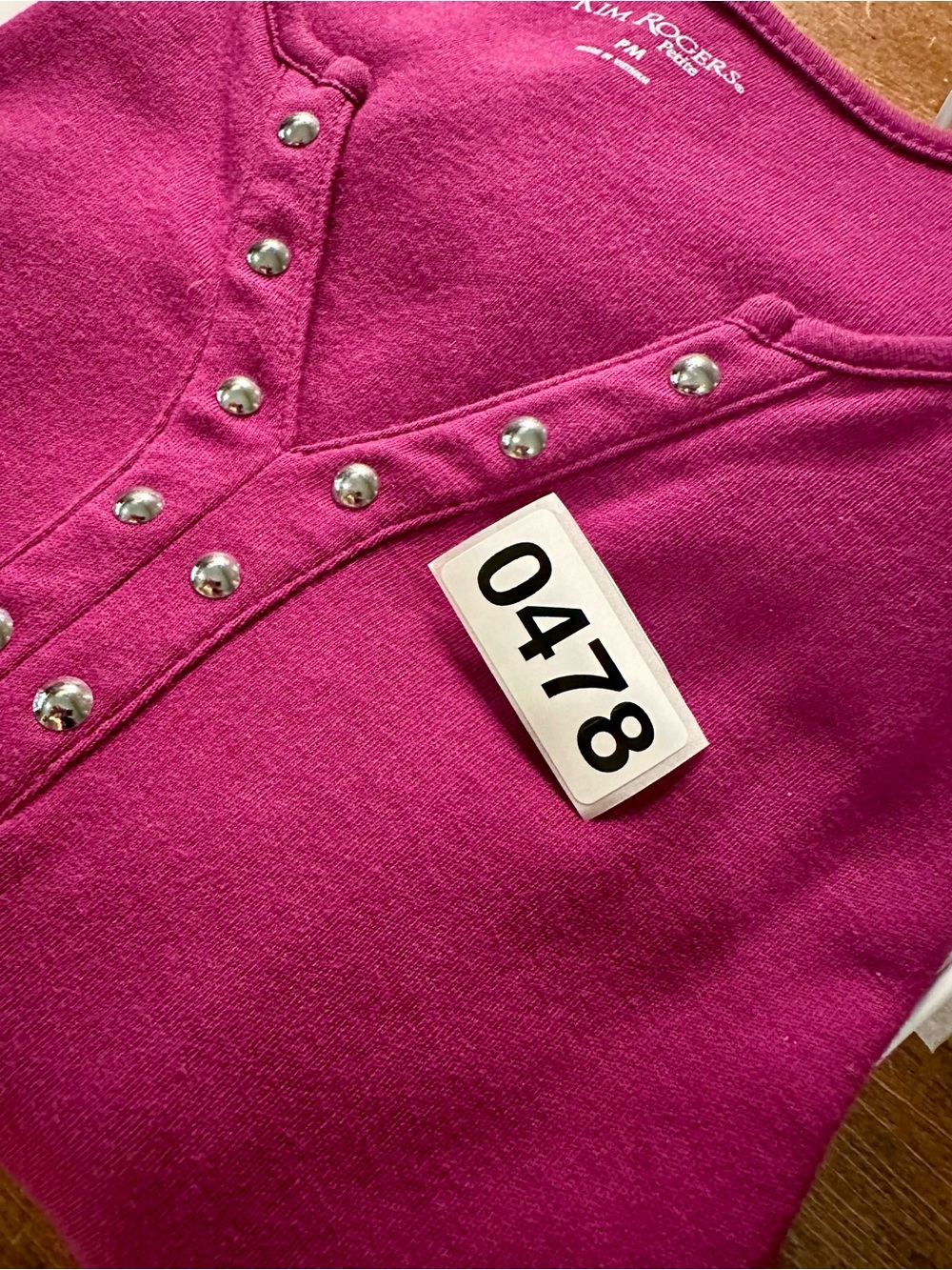 Kim Rogers Petite PM Magenta Studded Knit Top 3/4 Sleeve EUC - Picture 5 of 5